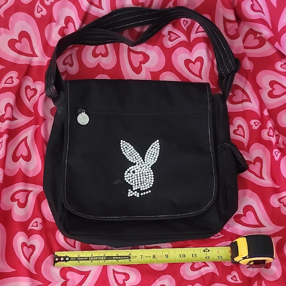 Playboy Black Shoulder Bag with Rhinestone Logo